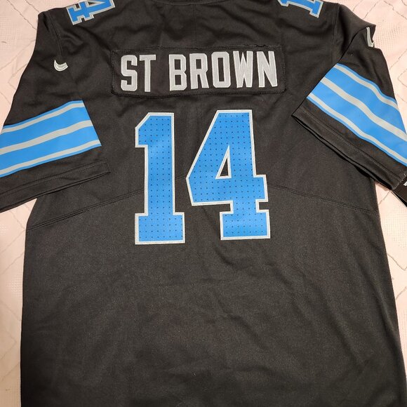 Amon-Ra St. Brown Detroit Lions #14 Black & Blue Jersey Men Large - Picture 1 of 3